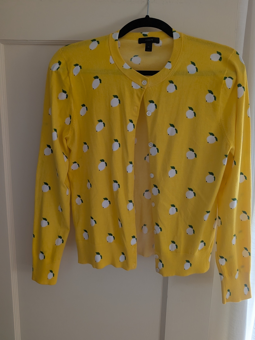 J. Crew Yellow Lemon Motif Button-Front Cardigan